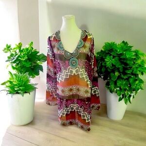 ALIA Women’s Sheer Beaded Blouse, Boho Chic Size XL